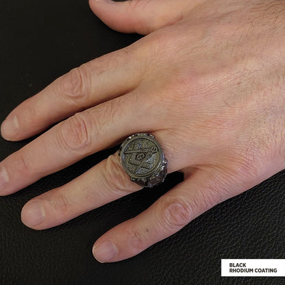 Masonic Ring, Antique Mason Ring, Elegant Mason Ring, Silver Jewelry Gift by SWISS PLUS - Mason Collection - view 6