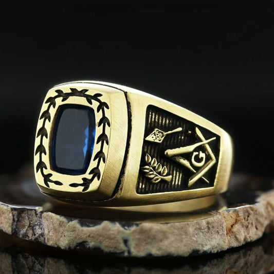 Acacia with Stone Masonic Ring, Master Mason Ring - view 1