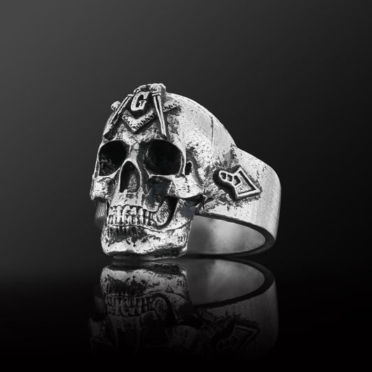 Masonic Skulle Ring, Mason Ring, Ancient Lodge Mason Ring - view 1