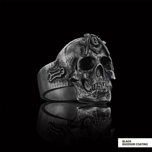 Masonic Skulle Ring, Mason Ring, Ancient Lodge Mason Ring - view 2