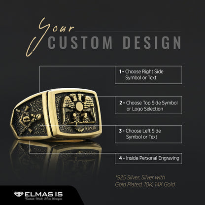 Master Mason Handmade Sterling Silver Men Signet Ring, Freemason Symbol Signet Ring by SWISS PLUS - Mason Collection - view 7
