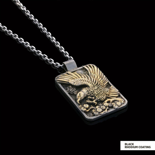 Men Sterling Silver Eagle Pendant Black Rhodium Coating-Chain