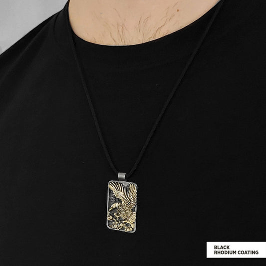 Men Sterling Silver Eagle Pendant Black Rhodium Coating-Cord