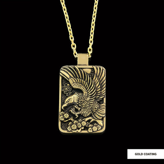 Men Sterling Silver Eagle Pendant Gold Coating-Chain