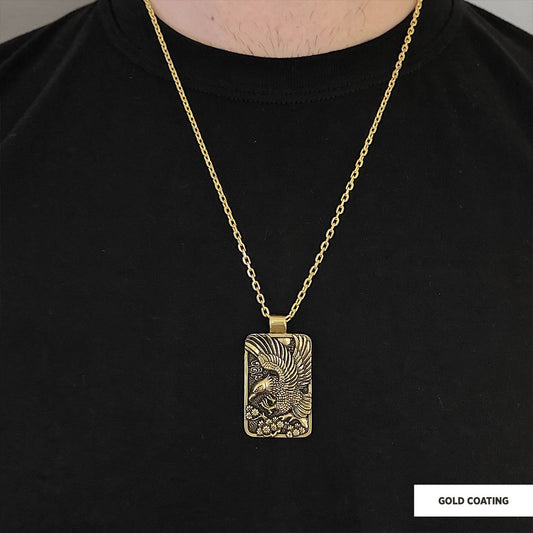 Men Sterling Silver Eagle Pendant Gold Coating-Chain