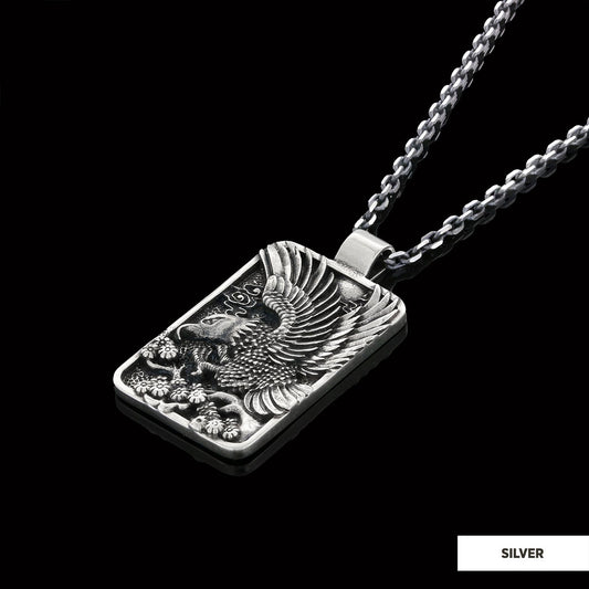Men Sterling Silver Eagle Pendant Silver-Chain