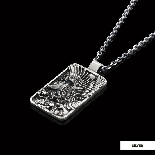 Men Sterling Silver Eagle Pendant Silver-Chain
