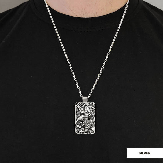 Men Sterling Silver Eagle Pendant Silver-Chain