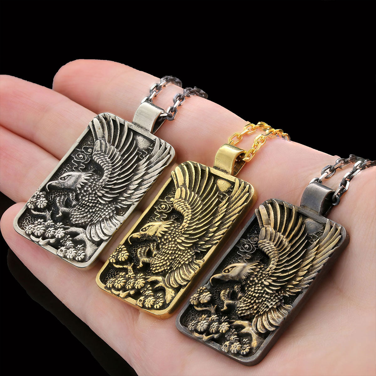 Men Sterling Silver Eagle Pendant Silver-Chain
