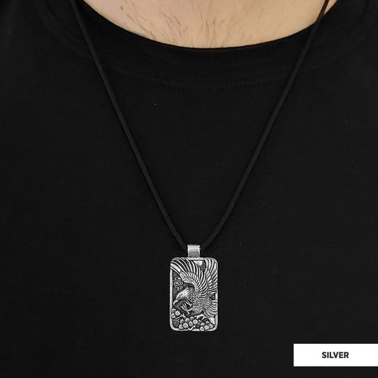 Men Sterling Silver Eagle Pendant Silver-Cord