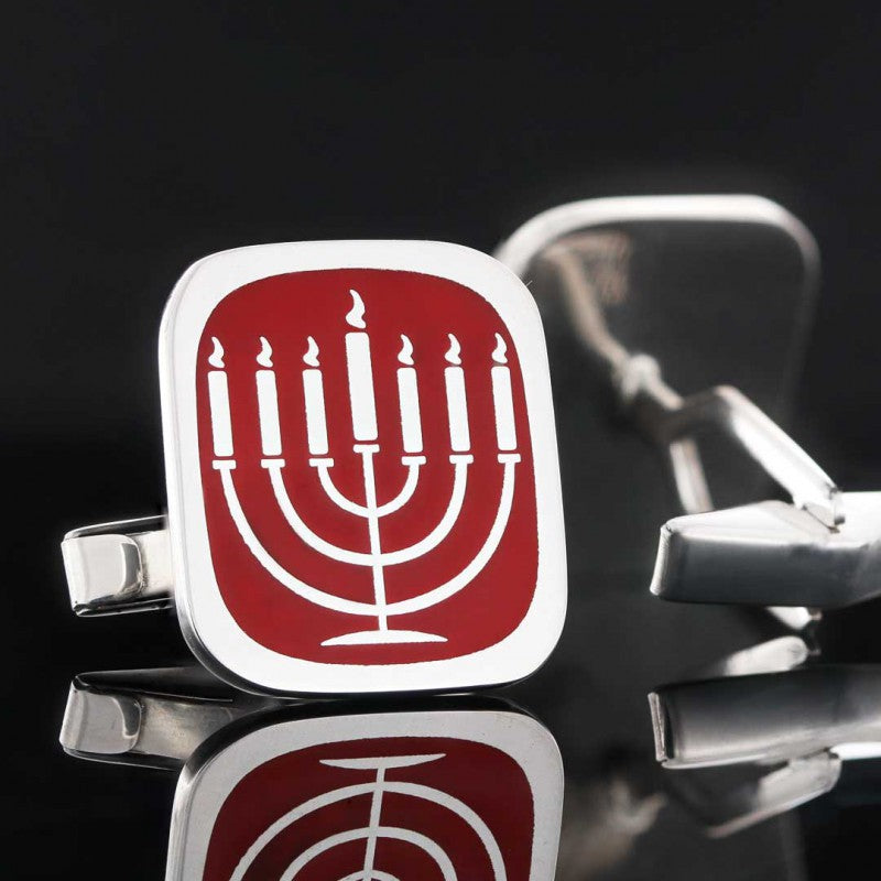 Square Sterling Silver Menorah Isolated Cufflink by SWISS PLUS - Jewish Collection - view 2