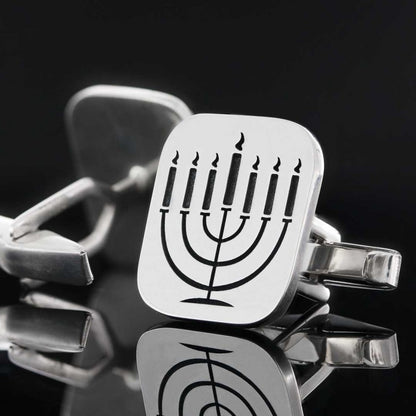 Square Sterling Silver Menorah Isolated Cufflink by SWISS PLUS - Jewish Collection - view 5