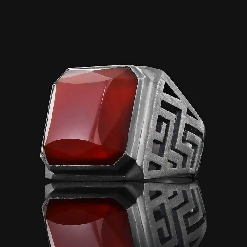 Unique Design Men Gemstone Silver Ring - view 5