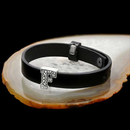 Motif 925 Sterling Silver Letter F Leather Bracelet by SWISS PLUS - Letter Collection - view 3