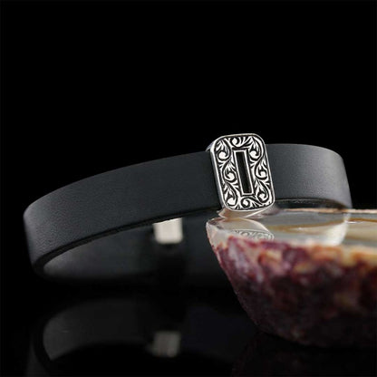 Motif 925 Sterling Silver Letter O Leather Bracelet by SWISS PLUS - Letter Collection