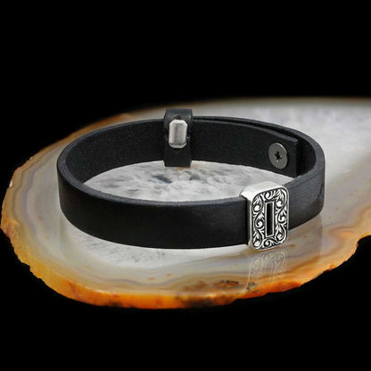 Motif 925 Sterling Silver Letter O Leather Bracelet by SWISS PLUS - Letter Collection - view 3
