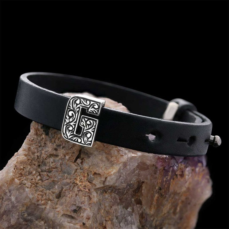 Motif Letter G Leather Bracelet by SWISS PLUS - Letter Collection