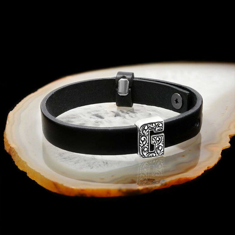 Motif Letter G Leather Bracelet by SWISS PLUS - Letter Collection - view 2