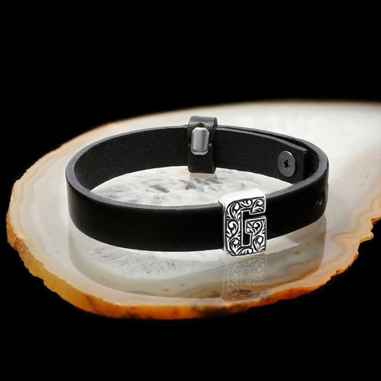 Motif Letter G Leather Bracelet by SWISS PLUS - Letter Collection - view 2