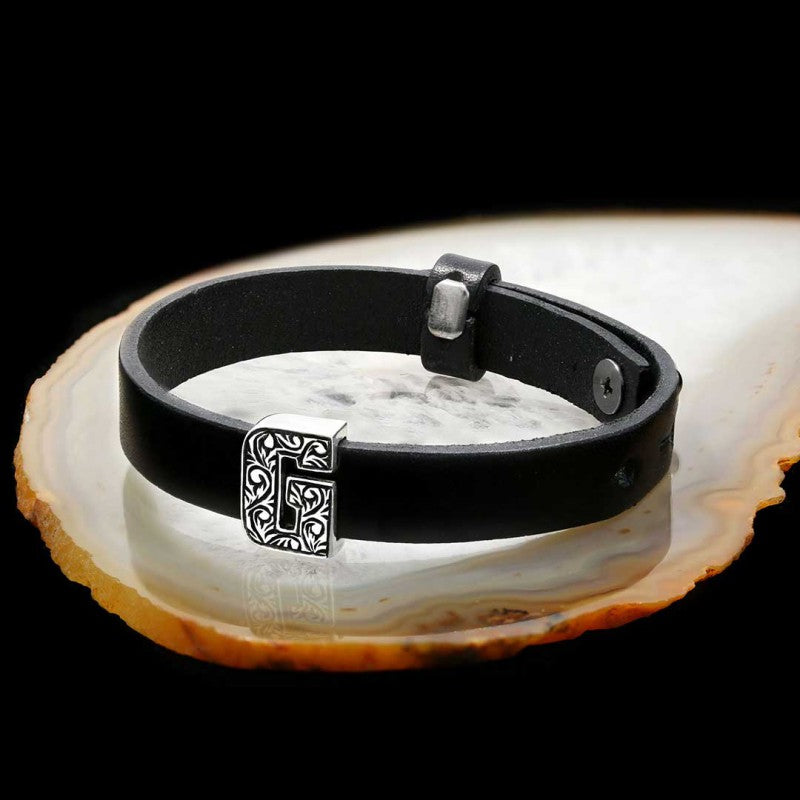 Motif Letter G Leather Bracelet by SWISS PLUS - Letter Collection - view 3