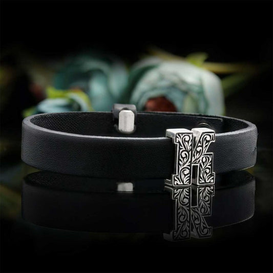 Motif Letter K Leather Bracelet by SWISS PLUS - Letter Collection