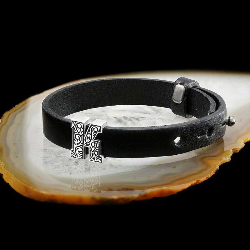Motif Letter K Leather Bracelet by SWISS PLUS - Letter Collection - view 2