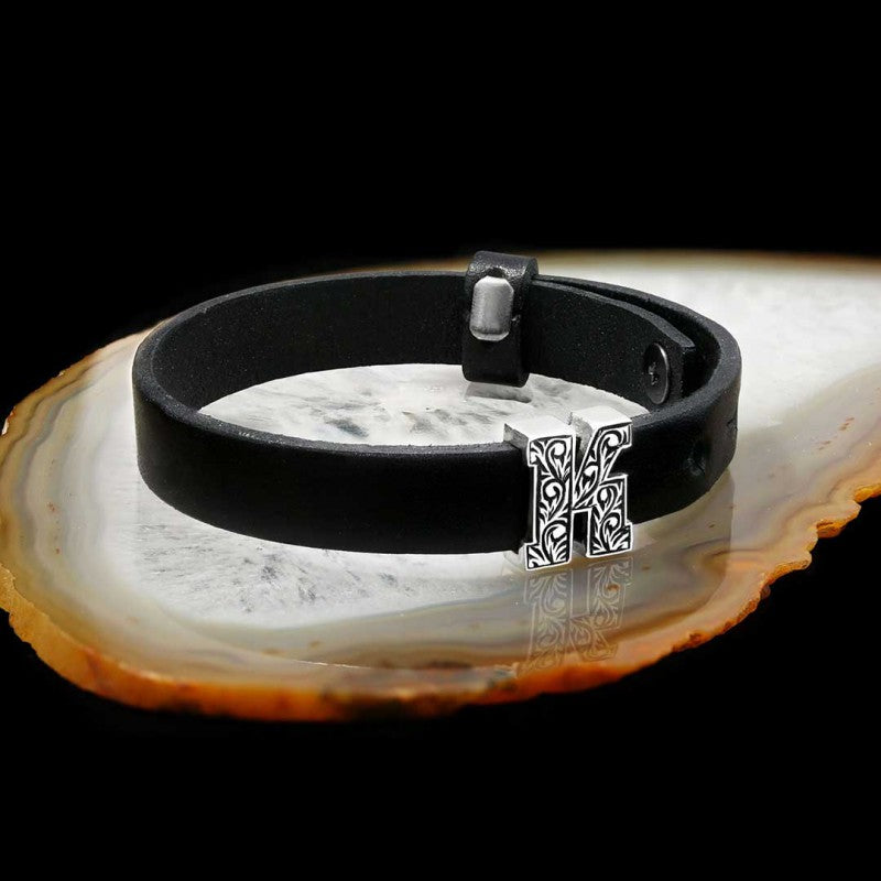 Motif Letter K Leather Bracelet by SWISS PLUS - Letter Collection - view 3