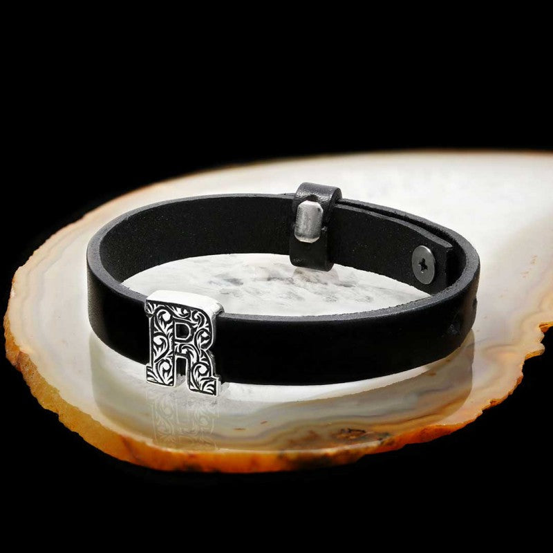 Motif Letter R 925 Sterling Silver Bracelet by SWISS PLUS - Letter Collection - view 2