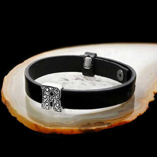 Motif Letter R 925 Sterling Silver Bracelet by SWISS PLUS - Letter Collection - view 2