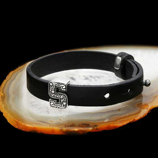 Motif Letter S Leather Bracelet by SWISS PLUS - Letter Collection - view 2