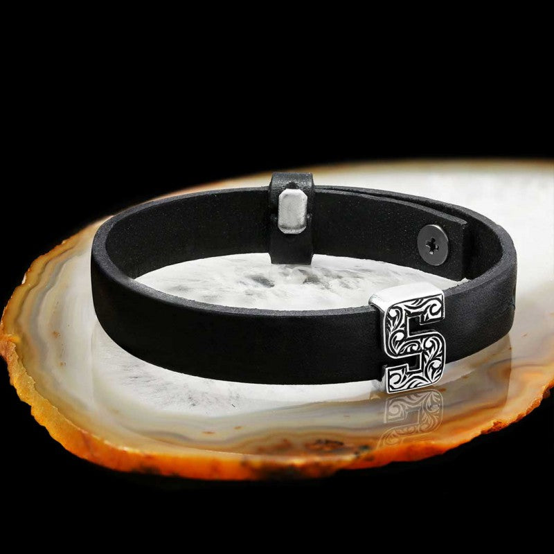 Motif Letter S Leather Bracelet by SWISS PLUS - Letter Collection - view 3