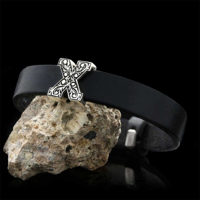 Motif Letter X Leather Bracelet by SWISS PLUS - Letter Collection