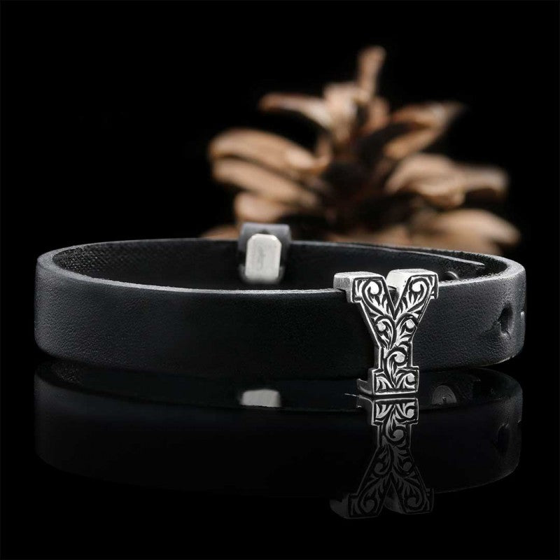 Motif Letter Y Leather Bracelet by SWISS PLUS - Letter Collection