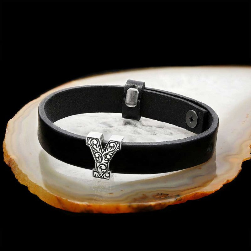 Motif Letter Y Leather Bracelet by SWISS PLUS - Letter Collection - view 2