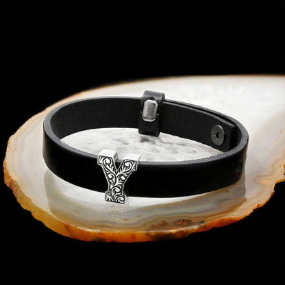 Motif Letter Y Leather Bracelet by SWISS PLUS - Letter Collection - view 2