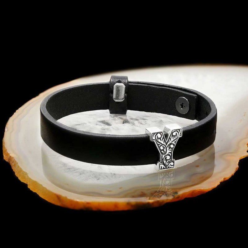 Motif Letter Y Leather Bracelet by SWISS PLUS - Letter Collection - view 3