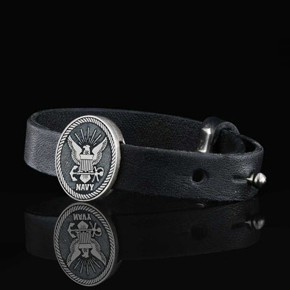 Navy Bracelet by SWISS PLUS - Military Leather Bracelet - view 6
