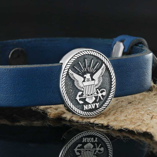 Navy Bracelet by SWISS PLUS - Military Leather Bracelet