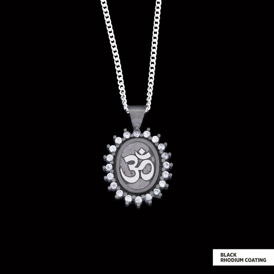 Om Necklace, Aum Necklace, Spiritual Jewelry, Om Necklace, Yoga-inspired Om Charm, Elegant Om Necklace, Stoned Aum Pendant Black Rhodium Coating