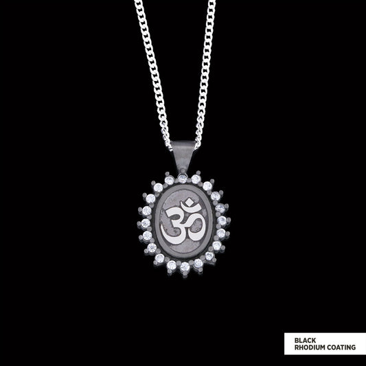 Om Necklace, Aum Necklace, Spiritual Jewelry, Om Necklace, Yoga-inspired Om Charm, Elegant Om Necklace, Stoned Aum Pendant Black Rhodium Coating