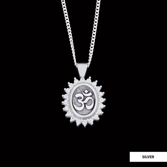 Om Necklace, Aum Necklace, Spiritual Jewelry, Om Necklace, Yoga-inspired Om Charm, Elegant Om Necklace, Stoned Aum Pendant Silver