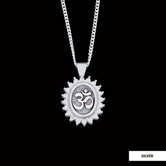 Om Necklace, Aum Necklace, Spiritual Jewelry, Om Necklace, Yoga-inspired Om Charm, Elegant Om Necklace, Stoned Aum Pendant Silver