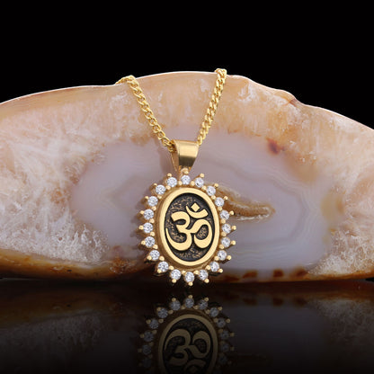Om Necklace, Aum Necklace, Spiritual Jewelry, Om Necklace, Yoga-inspired Om Charm, Elegant Om Necklace, Stoned Aum Pendant by