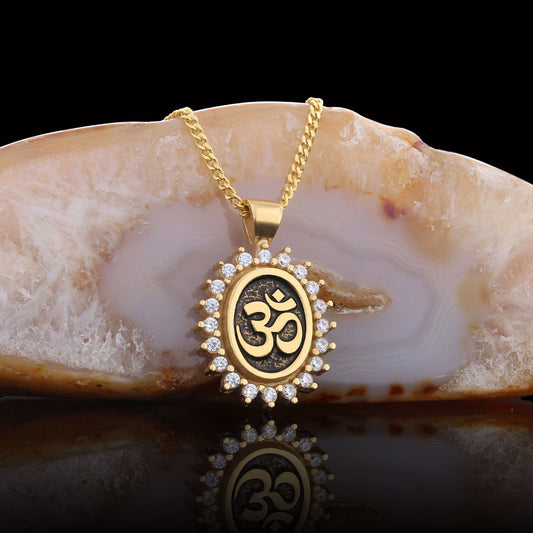 Om Necklace, Aum Necklace, Spiritual Jewelry, Om Necklace, Yoga-inspired Om Charm, Elegant Om Necklace, Stoned Aum Pendant