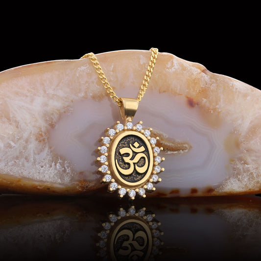 Om Necklace, Aum Necklace, Spiritual Jewelry, Om Necklace, Yoga-inspired Om Charm, Elegant Om Necklace, Stoned Aum Pendant - view 1
