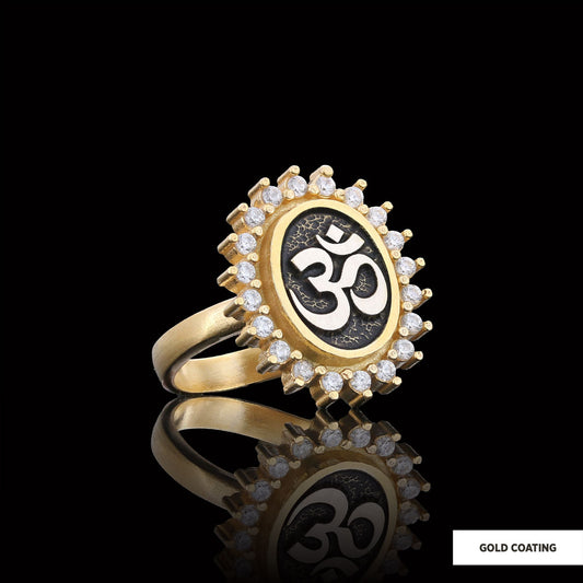 Om Ring, Aum Ring, Spiritual Jewelry, Yoga-inspired Om Charm, Elegant Om Ring, Stoned Aum Ring Gold Coating