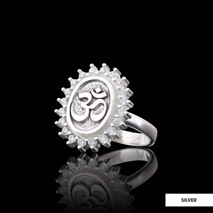 Om Ring, Aum Ring, Spiritual Jewelry, Yoga-inspired Om Charm, Elegant Om Ring, Stoned Aum Ring Silver by SWISS PLUS - Buddhis