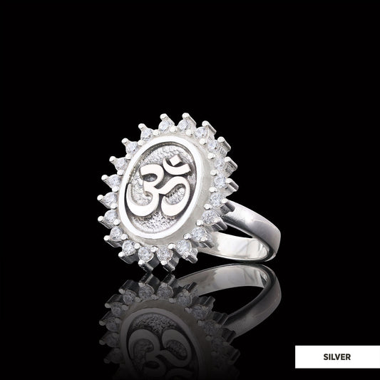Om Ring, Aum Ring, Spiritual Jewelry, Yoga-inspired Om Charm, Elegant Om Ring, Stoned Aum Ring Silver