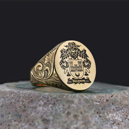 Oval Celtic Design Engraved Family Ring, Custom Design Handmade Family Crest Ring by SWISS PLUS - Family Collection