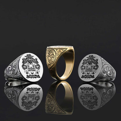 Oval Celtic Design Engraved Family Ring, Custom Design Handmade Family Crest Ring by SWISS PLUS - Family Collection - view 3